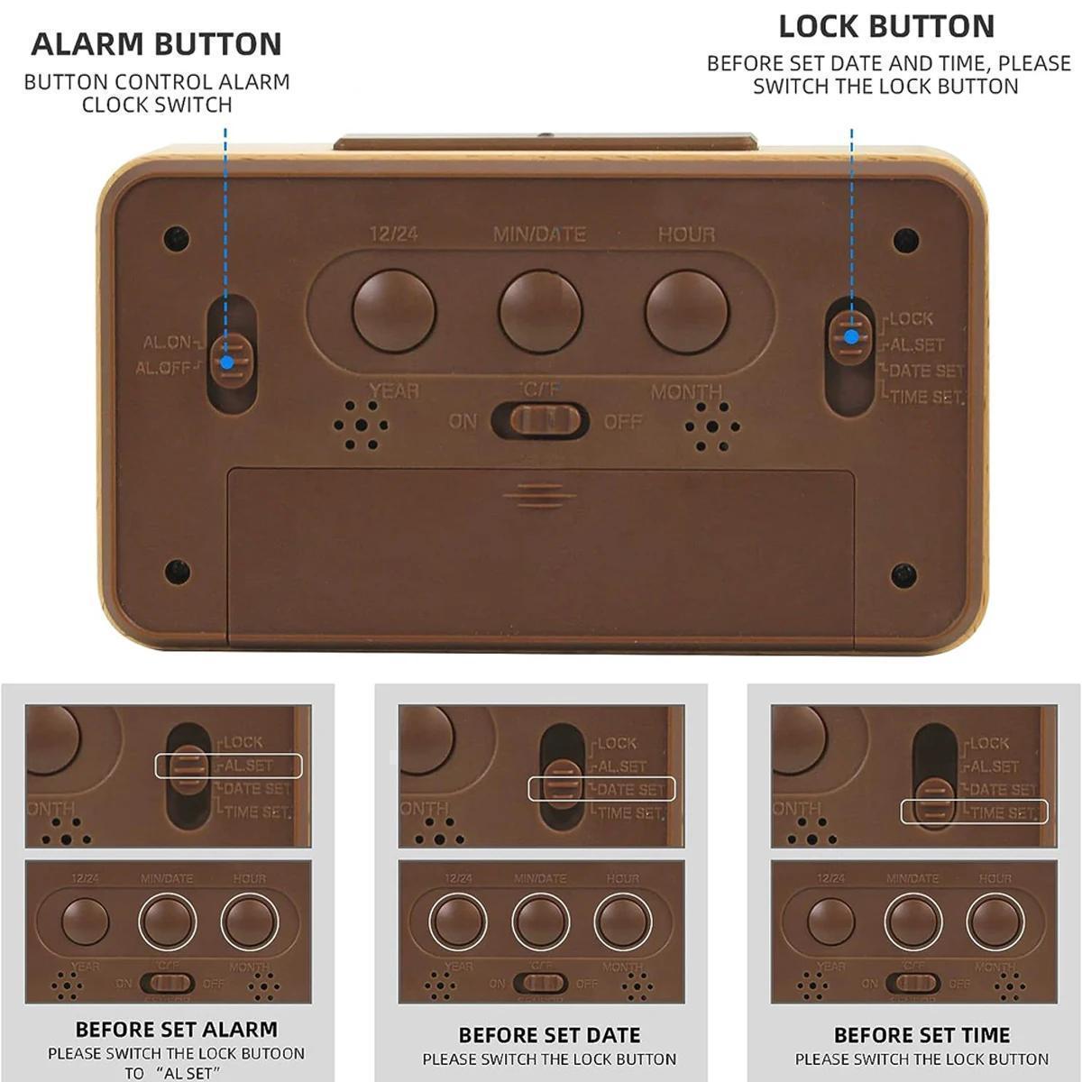 Trä Digital Väckarklocka – LED-display med Temperatur och Datum Carvallo