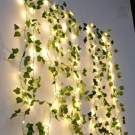 VineGlow – Batteridriven Ljusslinga med Gröna Blad | Skapa Mysig Stämning i Hemmet eller Trädgården-Light Ropes & Strings-BB-Murgröna vinrankor-2m 20 lysdioder-Hemnix