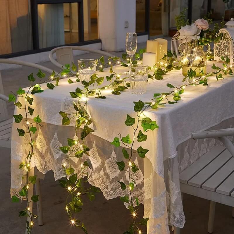 VineGlow – Batteridriven Ljusslinga med Gröna Blad | Skapa Mysig Stämning i Hemmet eller Trädgården-Light Ropes & Strings-BB-Hemnix