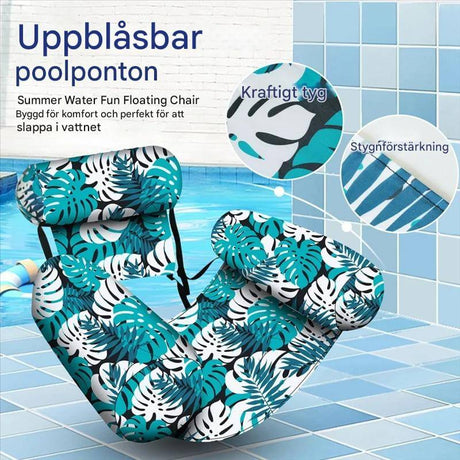 HydroHammock – Uppblåsbar Flytstol för Vuxna | Bekväm Poolhängmatta med Nackkudde & Plantmönster-Pool Floats-BB-Hemnix