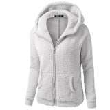 Fleece vinterjacka med huva för kvinnor