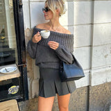 Stickad tröja med off shoulder för kvinnor