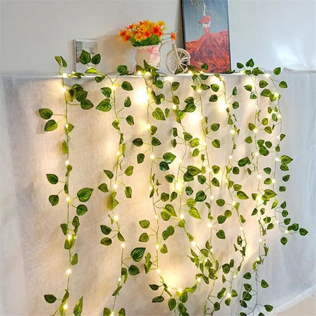 VineGlow – Batteridriven Ljusslinga med Gröna Blad | Skapa Mysig Stämning i Hemmet eller Trädgården-Light Ropes & Strings-BB-Vattenmelonblad-2m 20 lysdioder-Hemnix