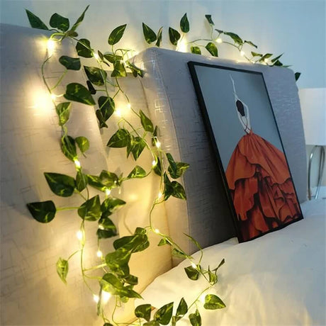 VineGlow – Batteridriven Ljusslinga med Gröna Blad | Skapa Mysig Stämning i Hemmet eller Trädgården-Light Ropes & Strings-BB-Grön dill-2m 20 lysdioder-Hemnix