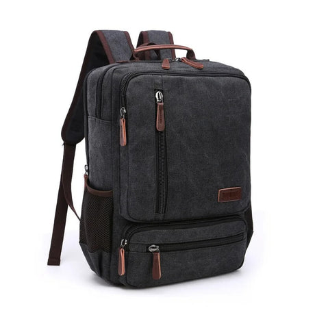 NomadiqPack – Vintage Canvas Ryggsäck för Resor | Stil, Funktion och Flexibilitet i Ett-Backpack-BB-Svart-Hemnix