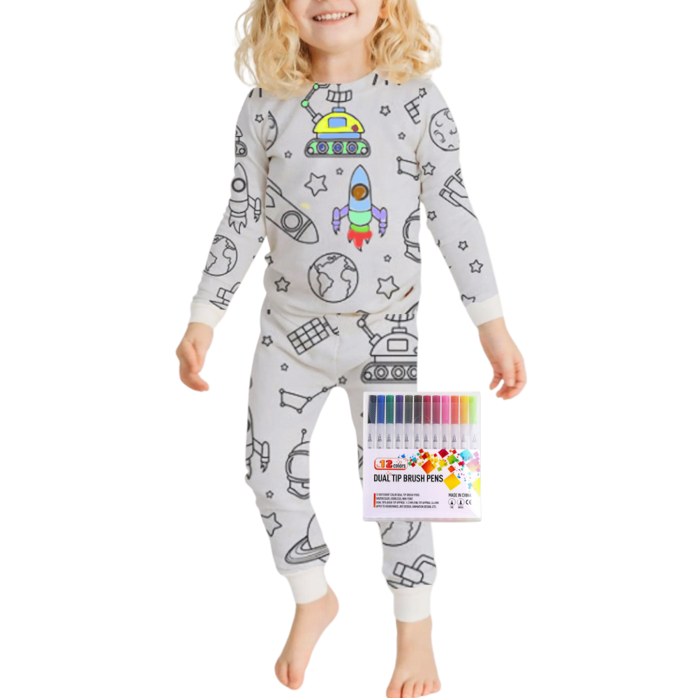 Barn Färg-i-bomull Pyjamas Set Carvallo