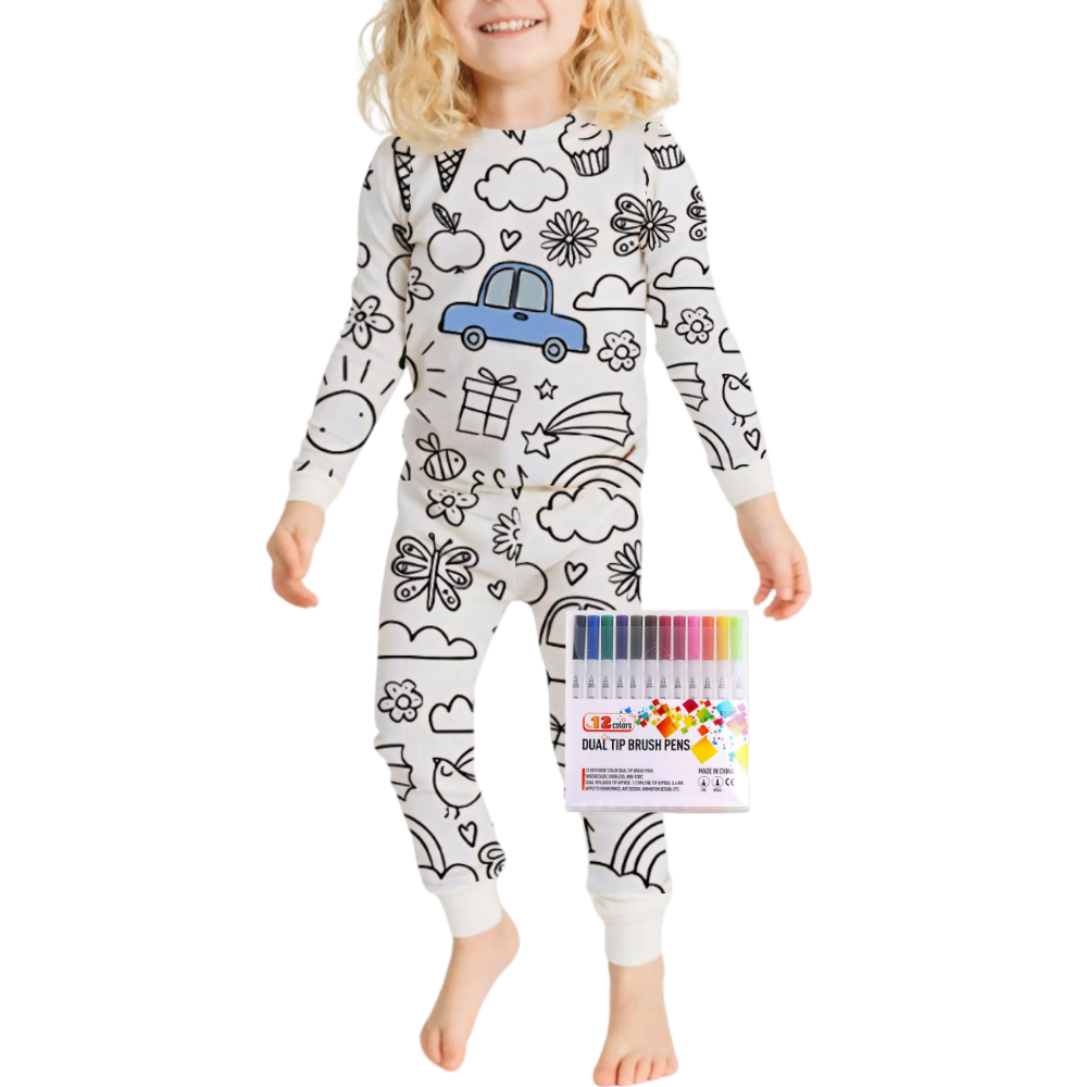 Barn Färg-i-bomull Pyjamas Set Carvallo