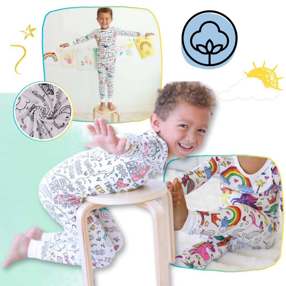 Barn Färg-i-bomull Pyjamas Set Carvallo