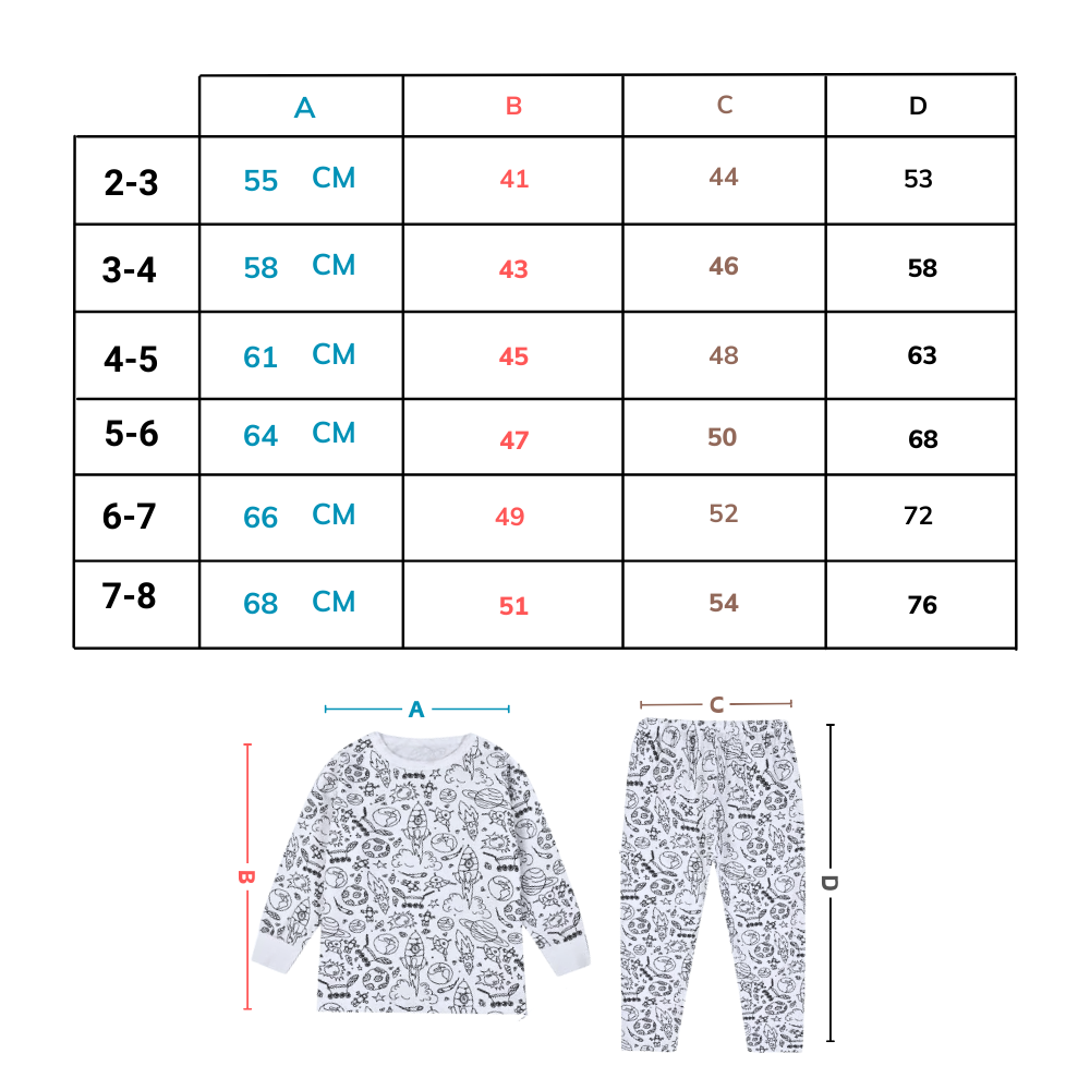 Barn Färg-i-bomull Pyjamas Set Carvallo