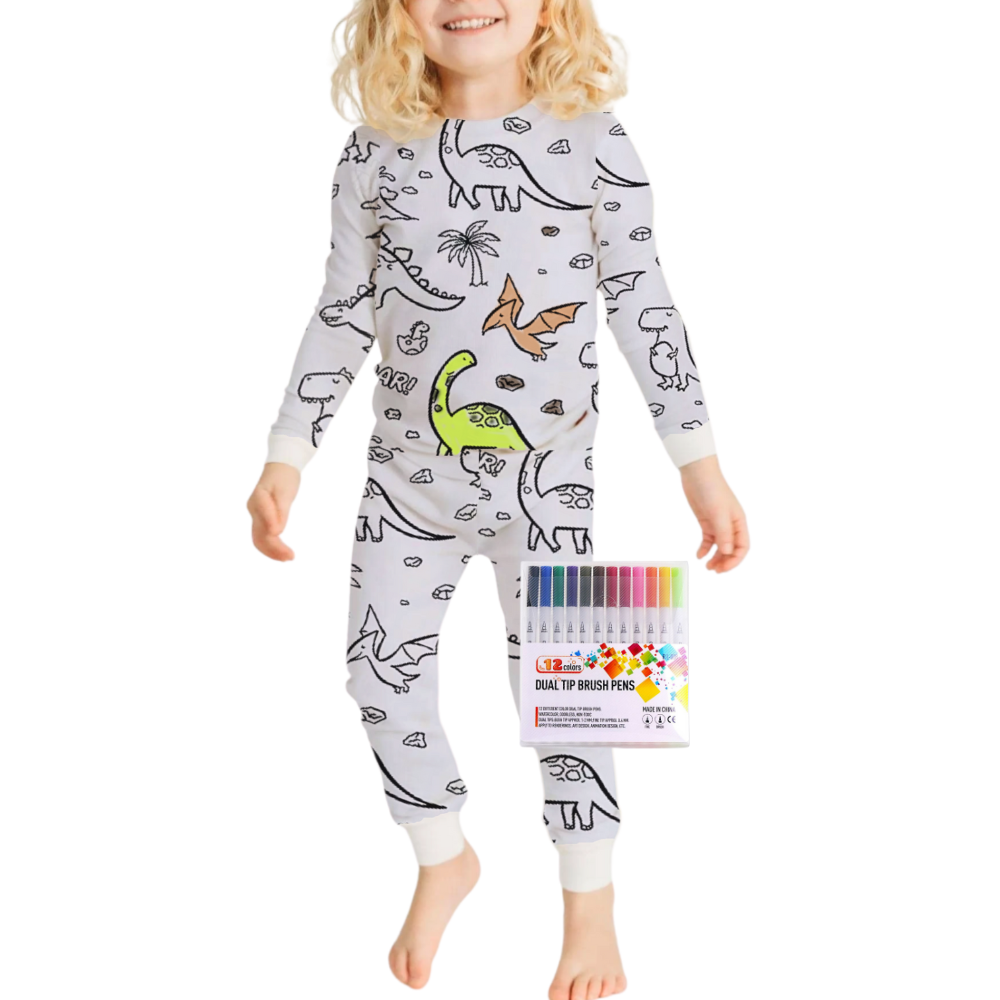 Barn Färg-i-bomull Pyjamas Set Carvallo