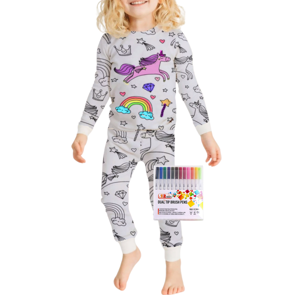 Barn Färg-i-bomull Pyjamas Set Carvallo