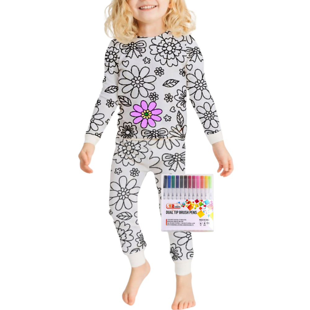 Barn Färg-i-bomull Pyjamas Set Carvallo