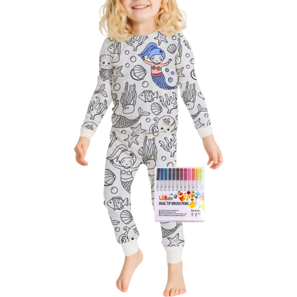 Barn Färg-i-bomull Pyjamas Set Carvallo