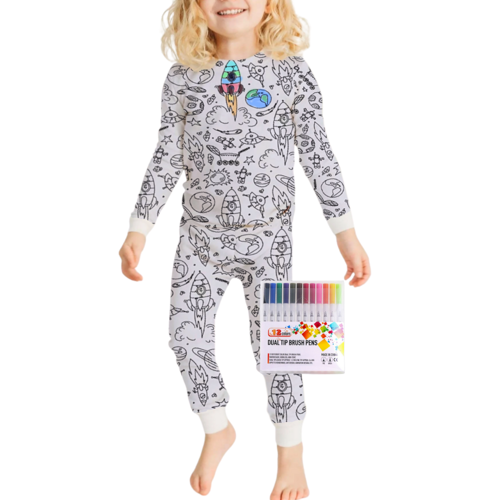 Barn Färg-i-bomull Pyjamas Set Carvallo