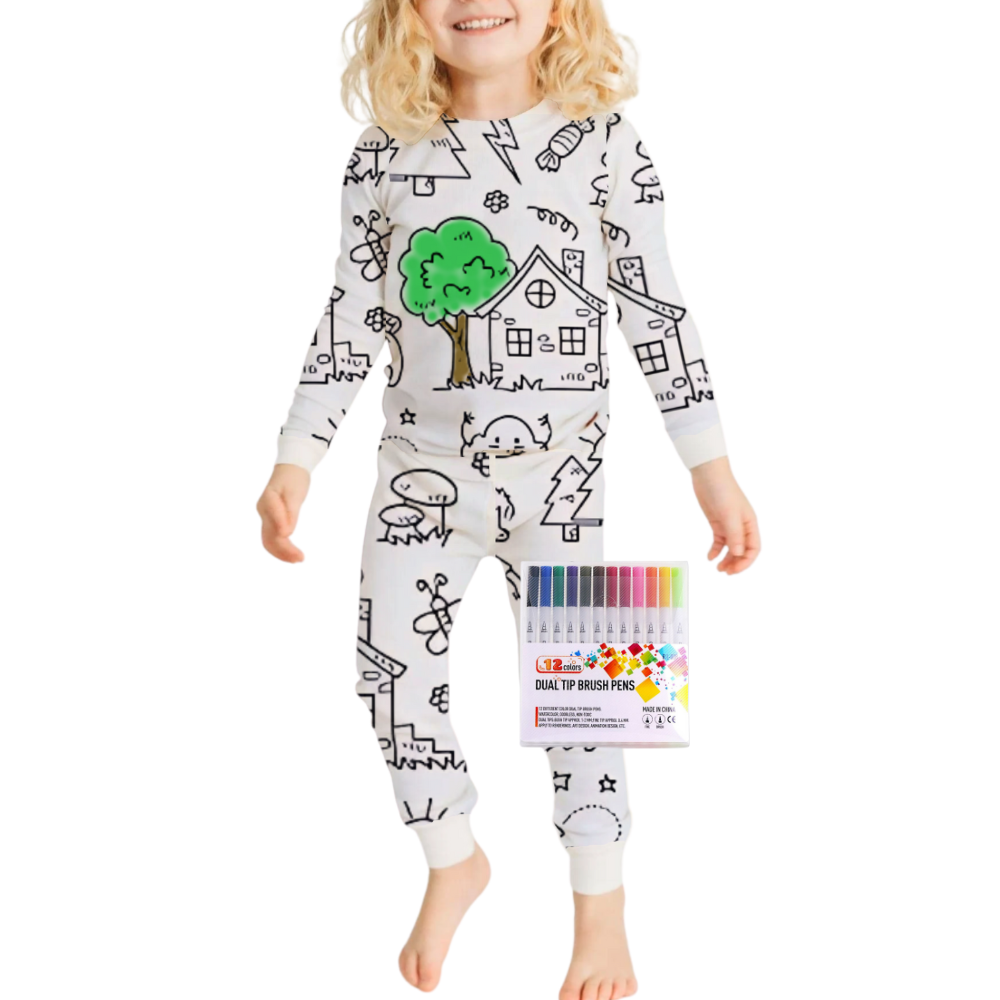 Barn Färg-i-bomull Pyjamas Set Carvallo