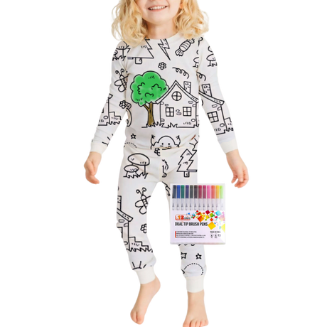 Barn Färg-i-bomull Pyjamas Set Carvallo