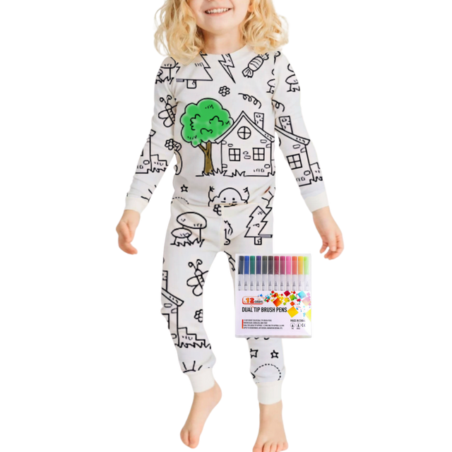 Barn Färg-i-bomull Pyjamas Set Carvallo
