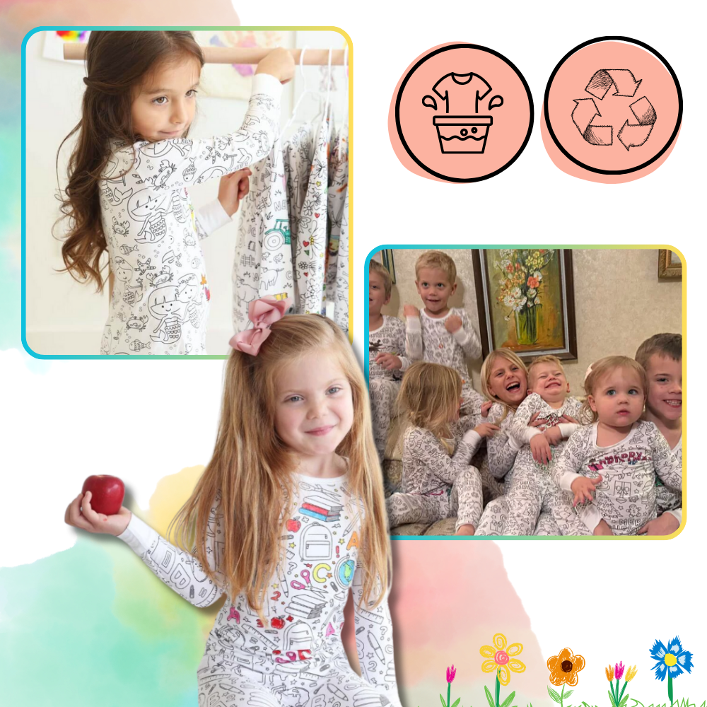Barn Färg-i-bomull Pyjamas Set Carvallo
