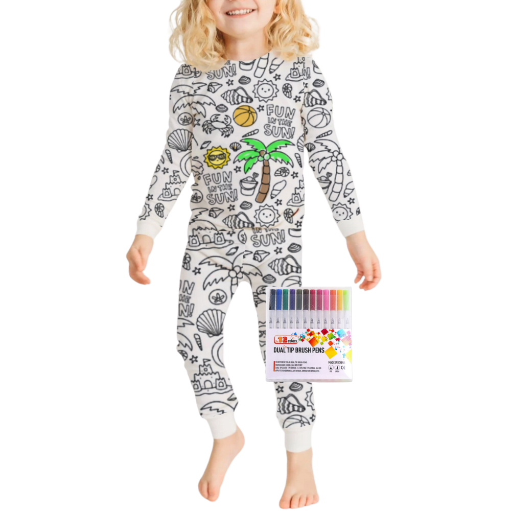 Barn Färg-i-bomull Pyjamas Set Carvallo