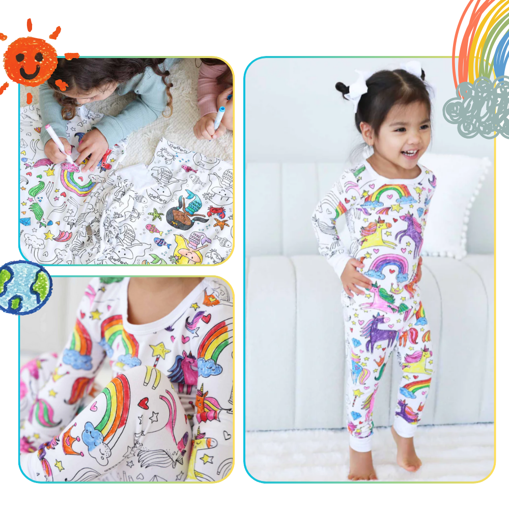 Barn Färg-i-bomull Pyjamas Set Carvallo
