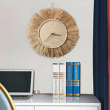 Handgjord bohemisk väggklocka - Rustik vetehalmdesign med dekordetaljer i naturlig fiber MILA Sverige