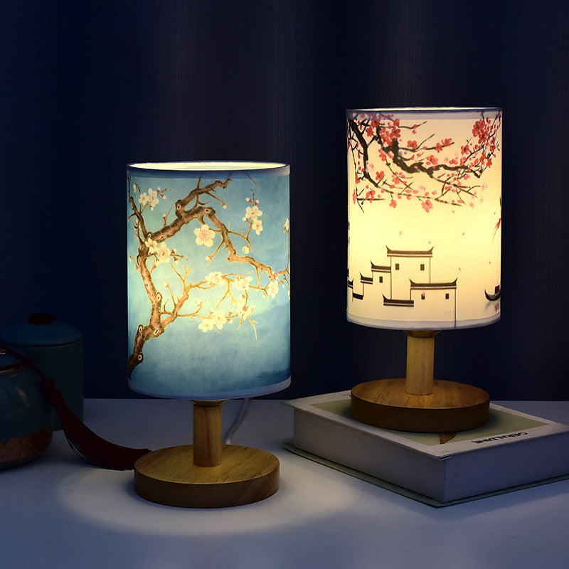 ZenGlow - Dekorativ Japansk Bordslampa med Träbas - Stämningsbelysning Carvallo