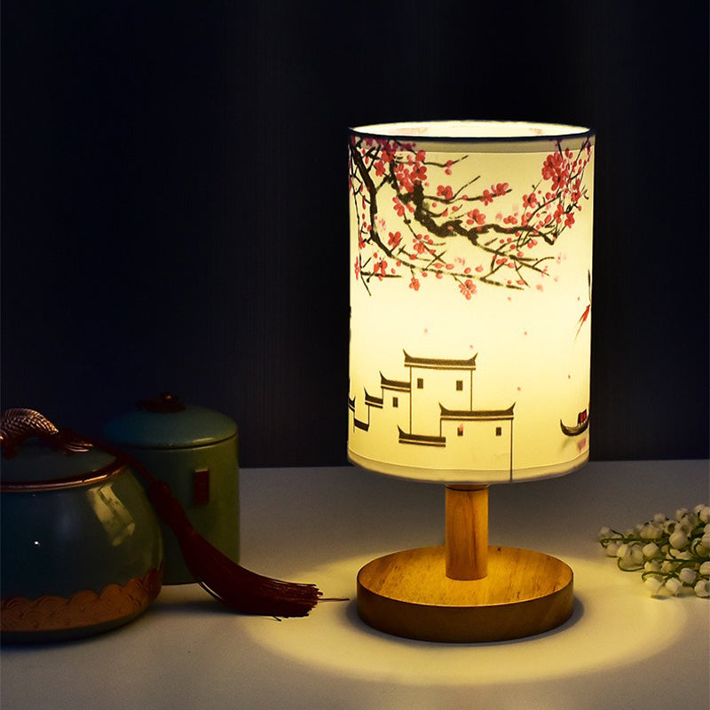ZenGlow - Dekorativ Japansk Bordslampa med Träbas - Stämningsbelysning Carvallo