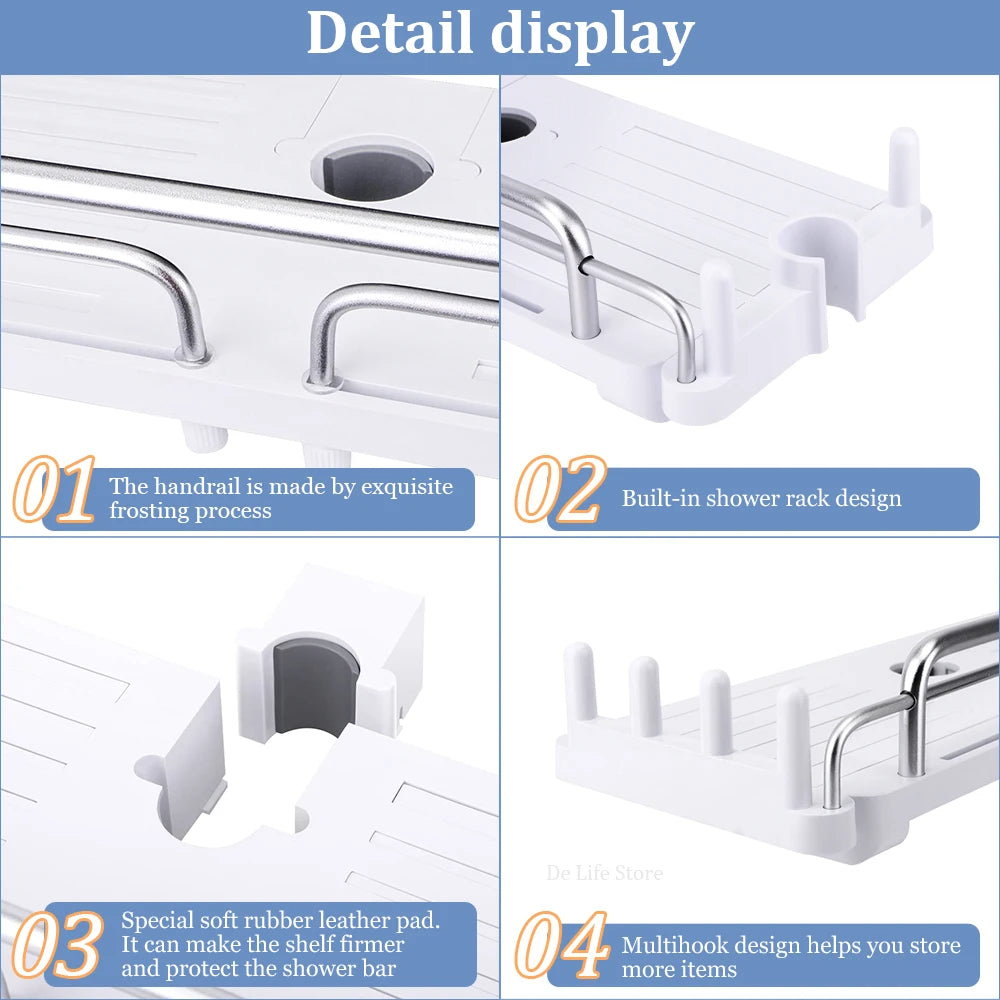 Carvallo Halter | Justerbar duschhuvudshållare & hylla | 2-i-1 design | Platsbesparande plast Carvallo