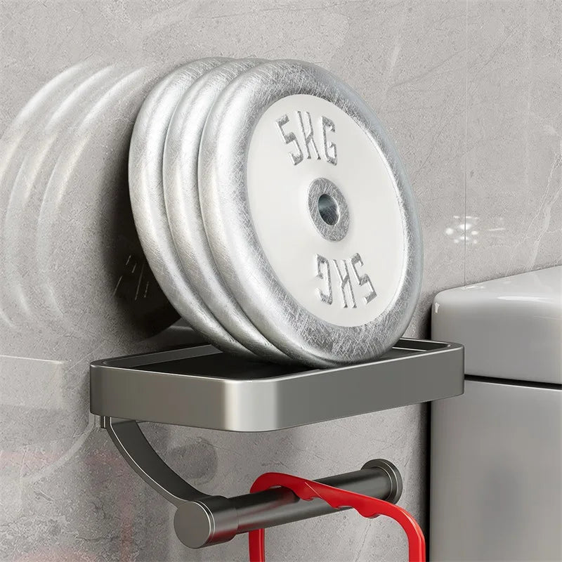 Carvallo-rullhållare Velion | Med hylla | Borstad rostfritt stål | Väggmontering utan borrning Carvallo