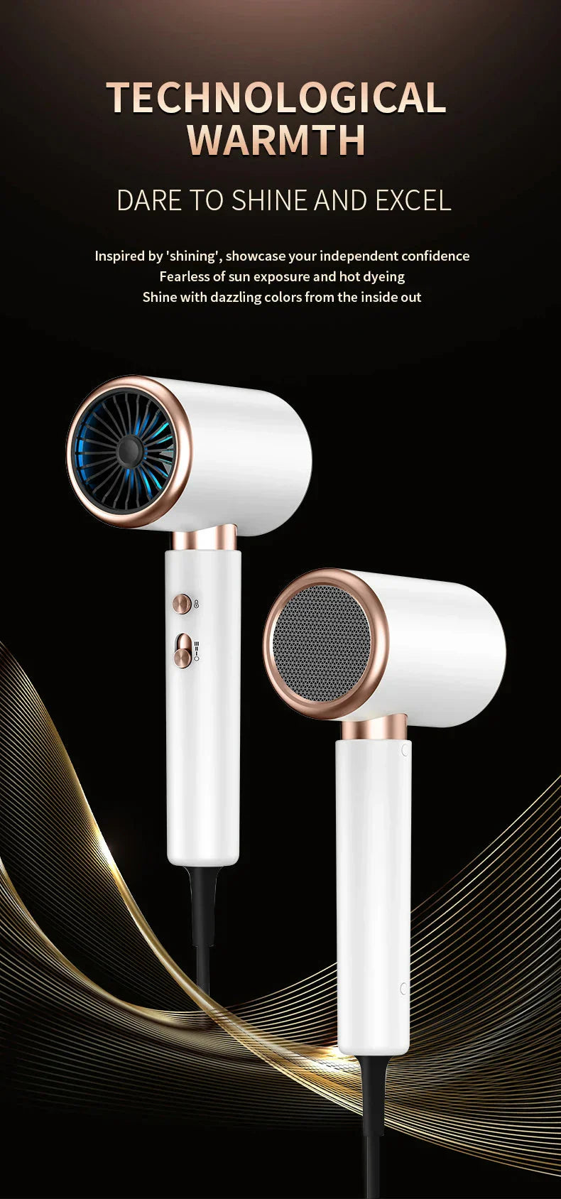 Högpresterande hårtork 2400W med kall- och varmluftsfunktion - Ionteknologi Carvallo