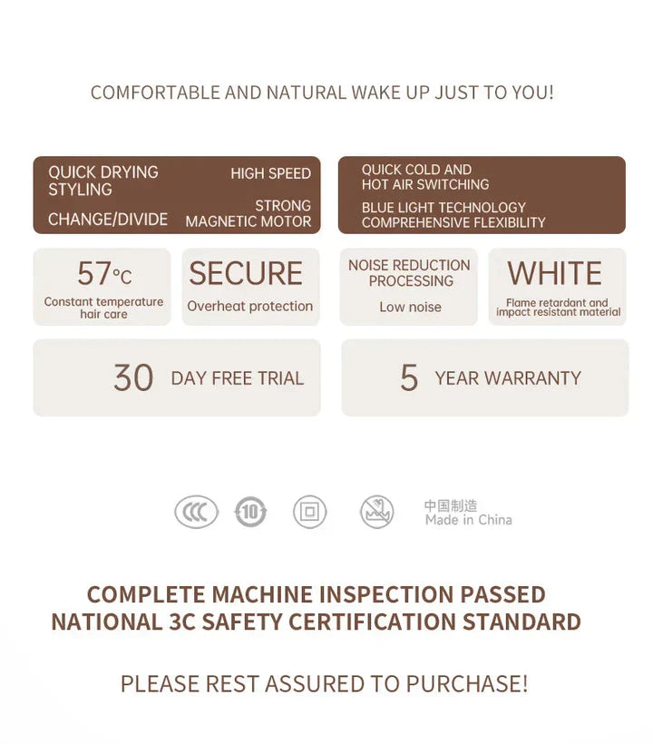 Högpresterande hårtork 2400W med kall- och varmluftsfunktion - Ionteknologi Carvallo