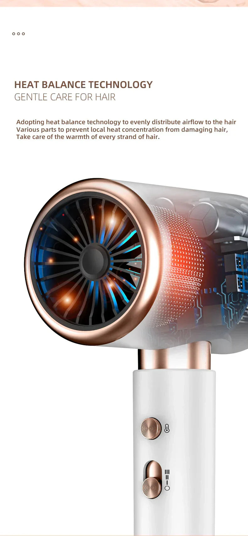 Högpresterande hårtork 2400W med kall- och varmluftsfunktion - Ionteknologi Carvallo