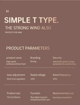 Högpresterande hårtork 2400W med kall- och varmluftsfunktion - Ionteknologi Carvallo