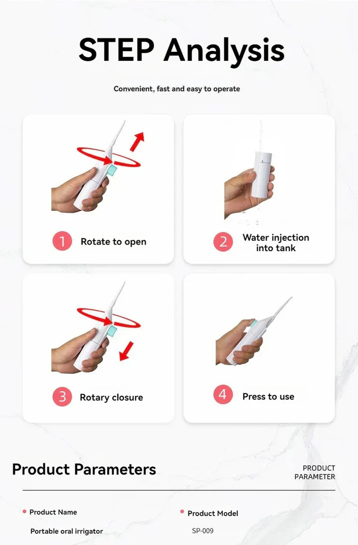 Bärbar högtrycks vattenflossare – Professionell tandrengörare med munvattenspruta Carvallo