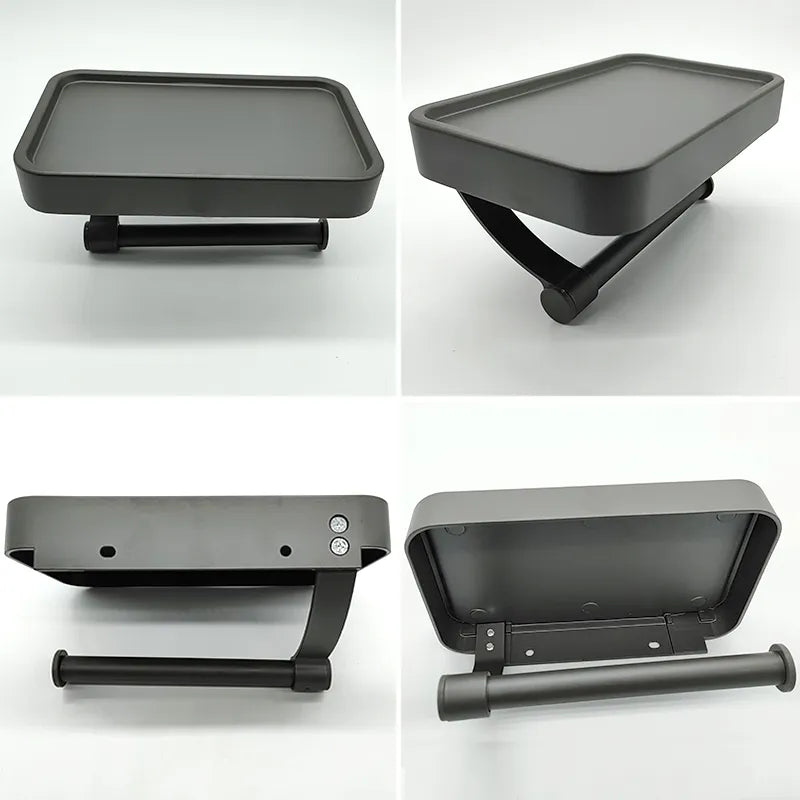 Carvallo-rullhållare Velion | Med hylla | Borstad rostfritt stål | Väggmontering utan borrning Carvallo