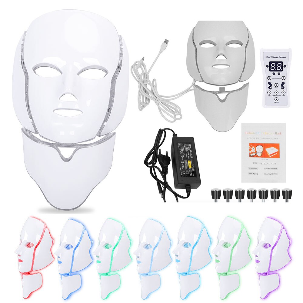 7 Färger Röd Ljus Terapi Mask - Ansikte & Nackbehandling Carvallo