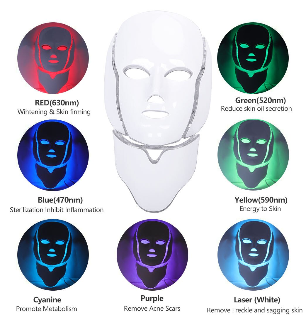 7 Färger Röd Ljusterapi Mask - Ansikte & Halsbehandling Carvallo