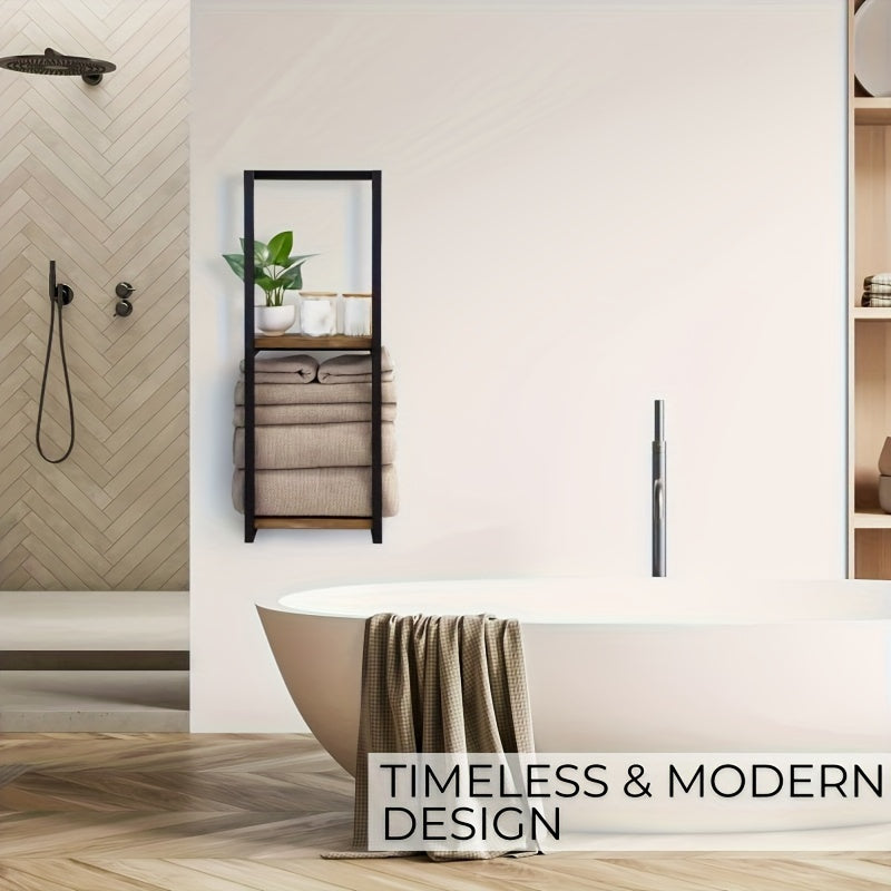 Industriell Handdukshållare med Hyllor – Elegant och Funktionell Väggmöbel Carvallo