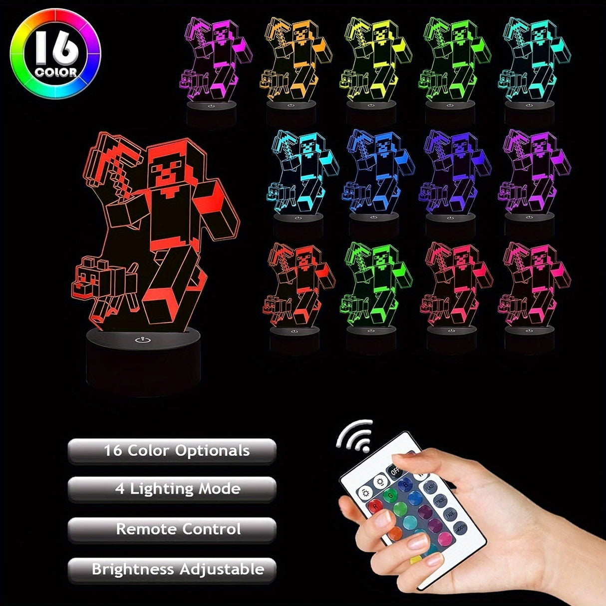 IlluGlow - 3D Nattlampa med 16 Färger och Fjärrkontroll, USB-Strömförsörjning Carvallo