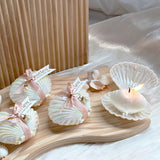 Romantiska snäckskalljusgåvor - 10 doftande bitar med sojavax och freesia och rosa banddekorationer MILA Sverige