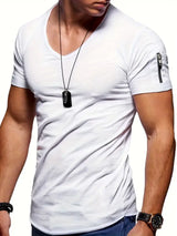 Herr T-shirt V-ringning Casual Bomull-Herr T-shirts-Hemnix-Vit-S-Hemnix