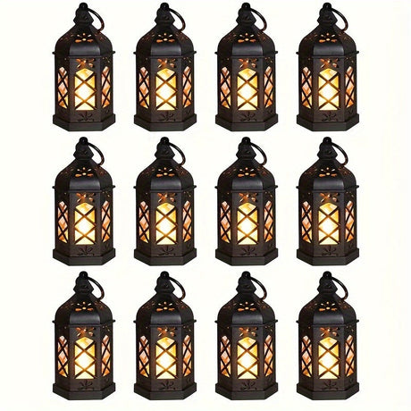 LuxeGlow - Rustika LED-Ljusstakar, Set om 2/4/6/12, Vintage Hängande Dekoration på Batteri för Fester & Jul Carvallo