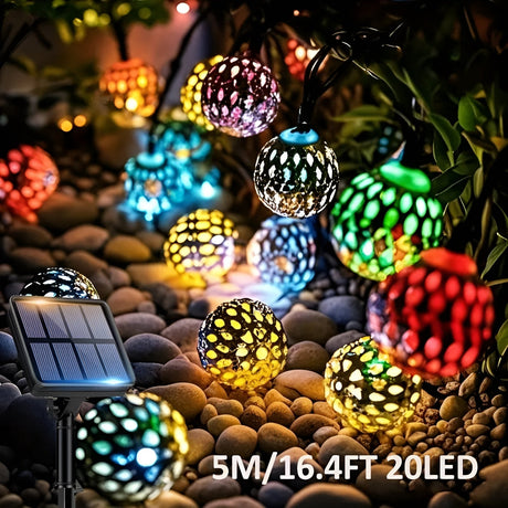 Solbollar ljus i marockansk stil – Färgglada LED-strängljus för trädgård och balkong Carvallo