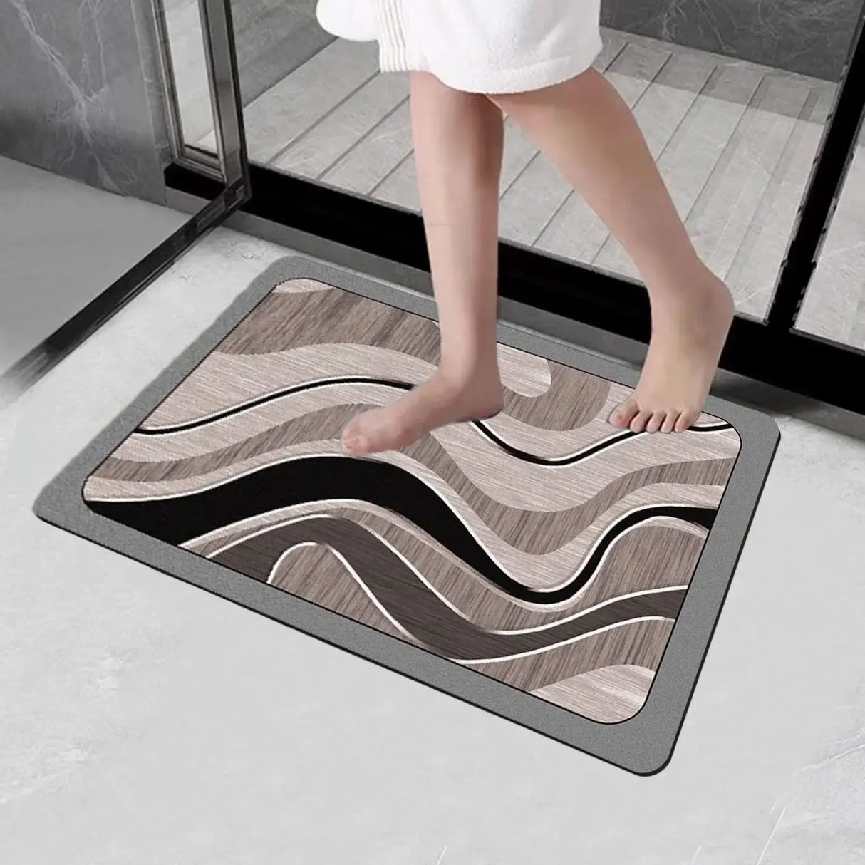 Royallure Geometrisk Diatomit Badmatta – Snabbtorkande, Halkfri, Gummibaksida Modern Design Carvallo