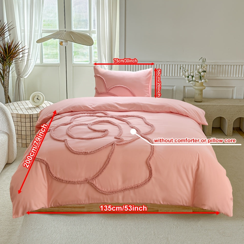 Tufted Sängkläder Set – Sängöverkast och Kuddeöverdrag med Stort Blommönster Carvallo