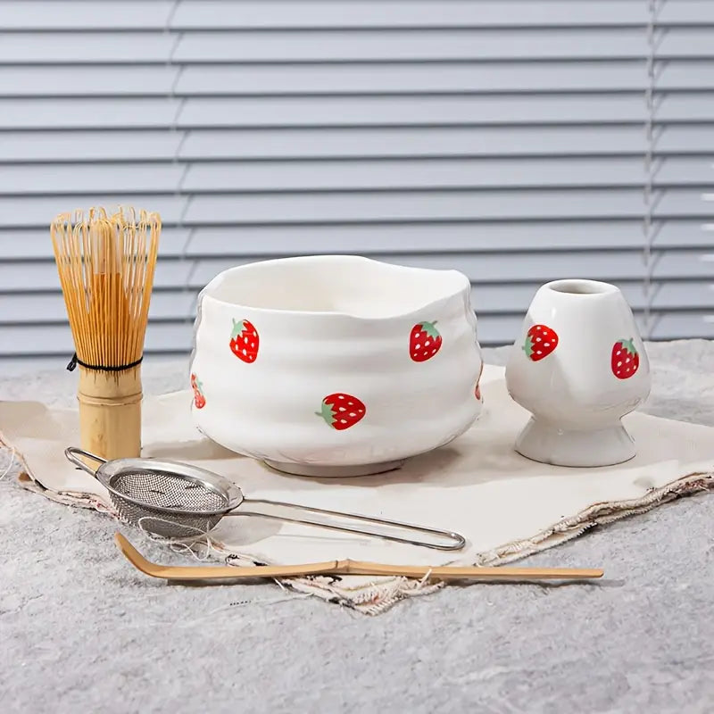Matcha Set med jordgubbsskål – Traditionellt tillbehör för Matcha Latte Carvallo