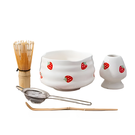 Matcha Set med jordgubbsskål – Traditionellt tillbehör för Matcha Latte Carvallo