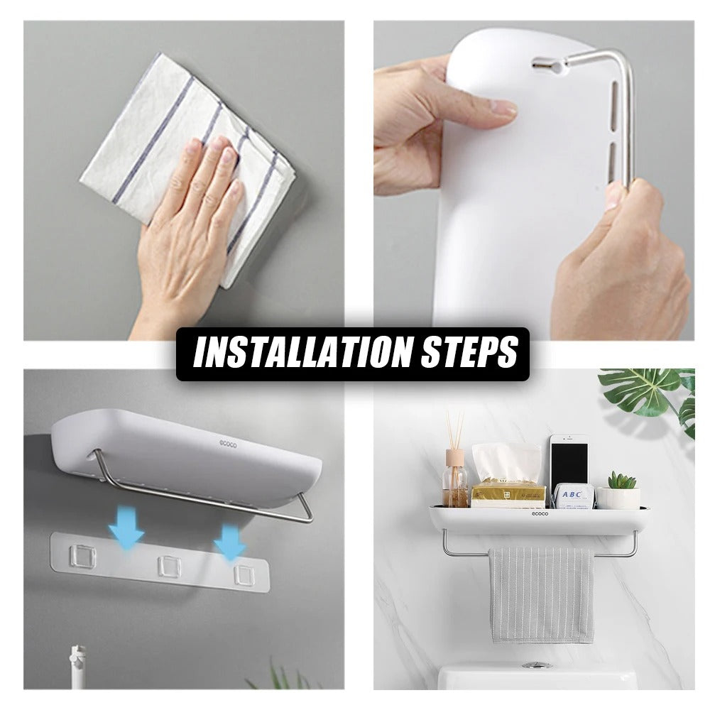 Väggmonterad schampo förvaringshylla – Ingen borrning badrumshylla med handdukshängare & duschorganisatör Carvallo