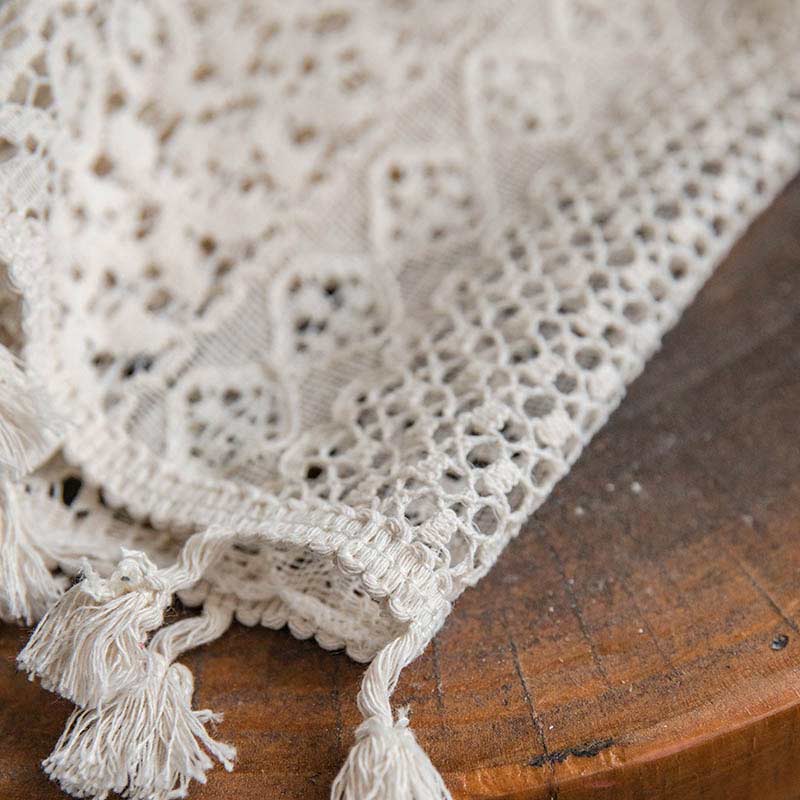 Bomull Beige Gardin Hål Ut Tassel Draperier Carvallo