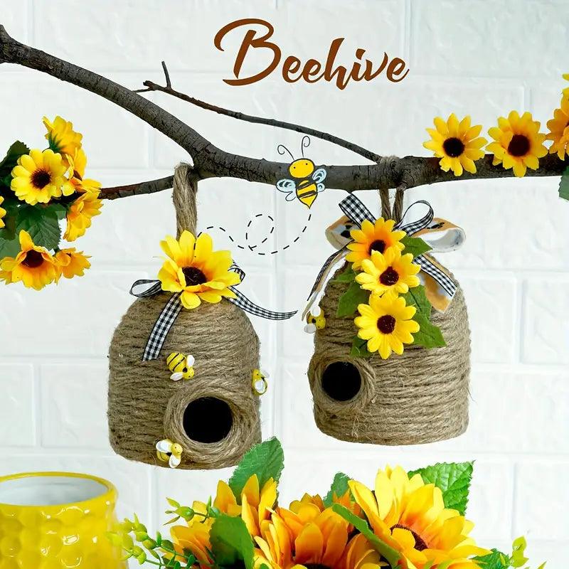 Carvallo Hänge-Binhus | Av naturhampa med solrosdekoration | För trädgård, terrass & vårdekoration | Utan ström Carvallo